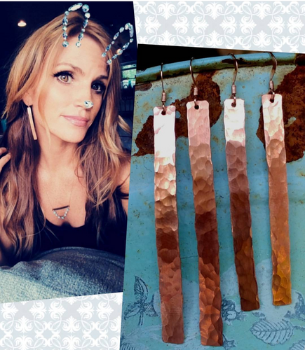 Copper Bar Earrings with Rose Gold Ear Wires