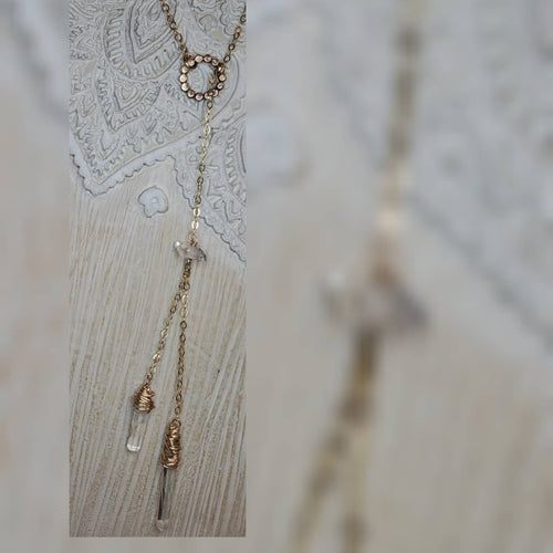 Double crystal lariat style necklace