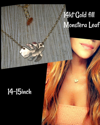 Sideways Monstera leaf necklace