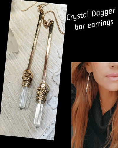 Crystal Dagger Bar Earrings