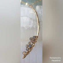 Labradorite wrapped curve bar necklace