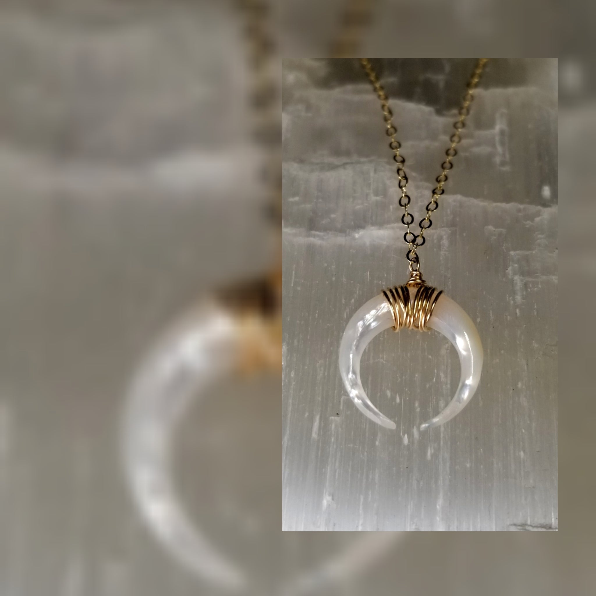 selene' double horn crescent necklace - white - small | Liana Paula