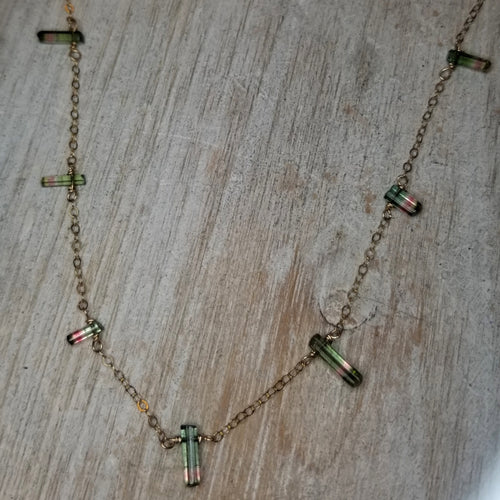 Watermelon tourmaline spike necklace