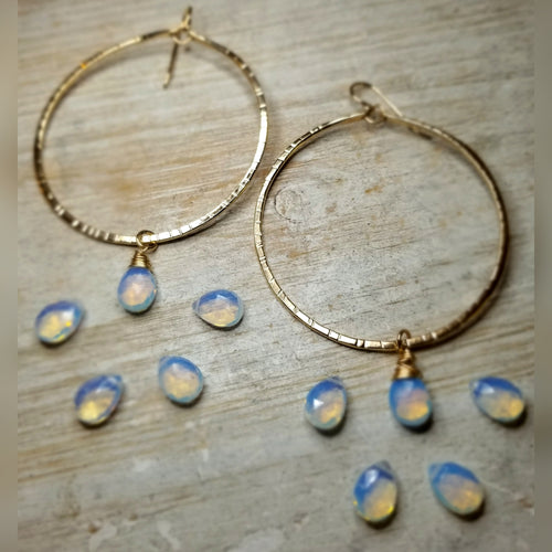 Grooved opalite drop Hoop Earrings