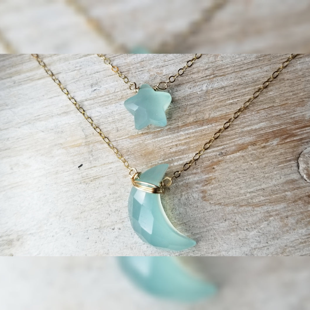 Mommy & Me chalcedony Moon & Star Necklace Set