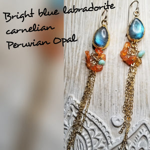 Labradorite Carnelian cluster earrings