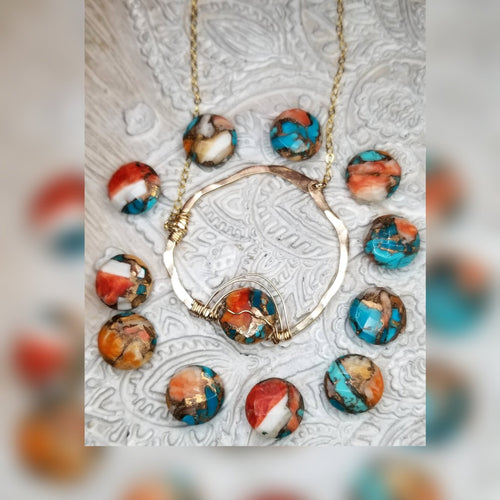 Oyster Turquoise large organic circle necklace