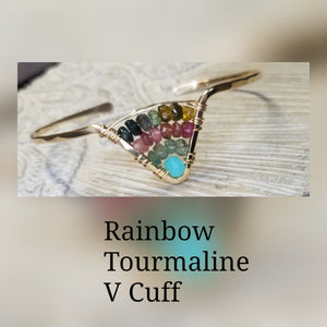 Rainbow tourmaline V Cuff Bracelet