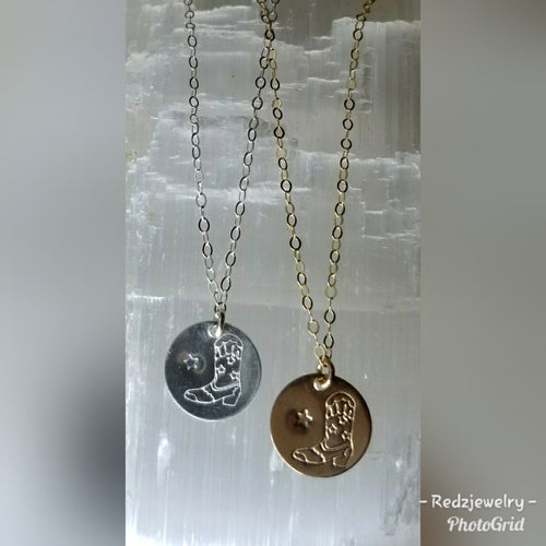 Texas style cowboy boot coin necklace