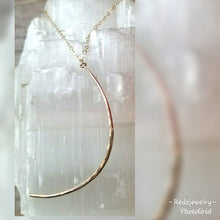 Hammered Large Long Crescent Moon Necklace