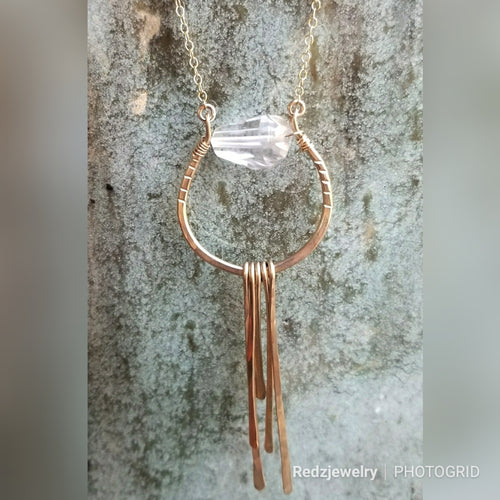 Crystal rock dangling bar necklace