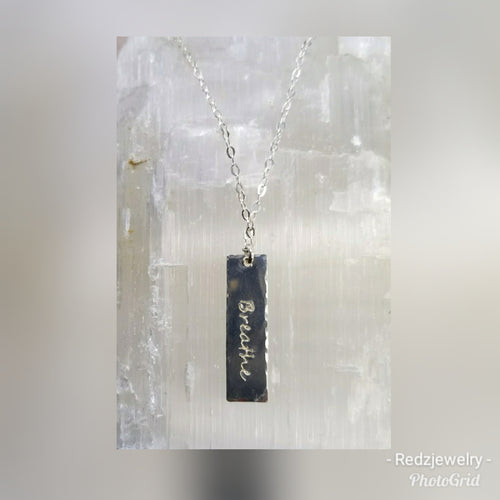 Vertical hanging Breathe bar necklace
