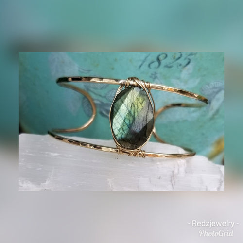 Raw labradorite Double cuff bracelet