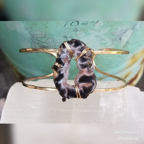 Druzy slice Double cuff bracelet