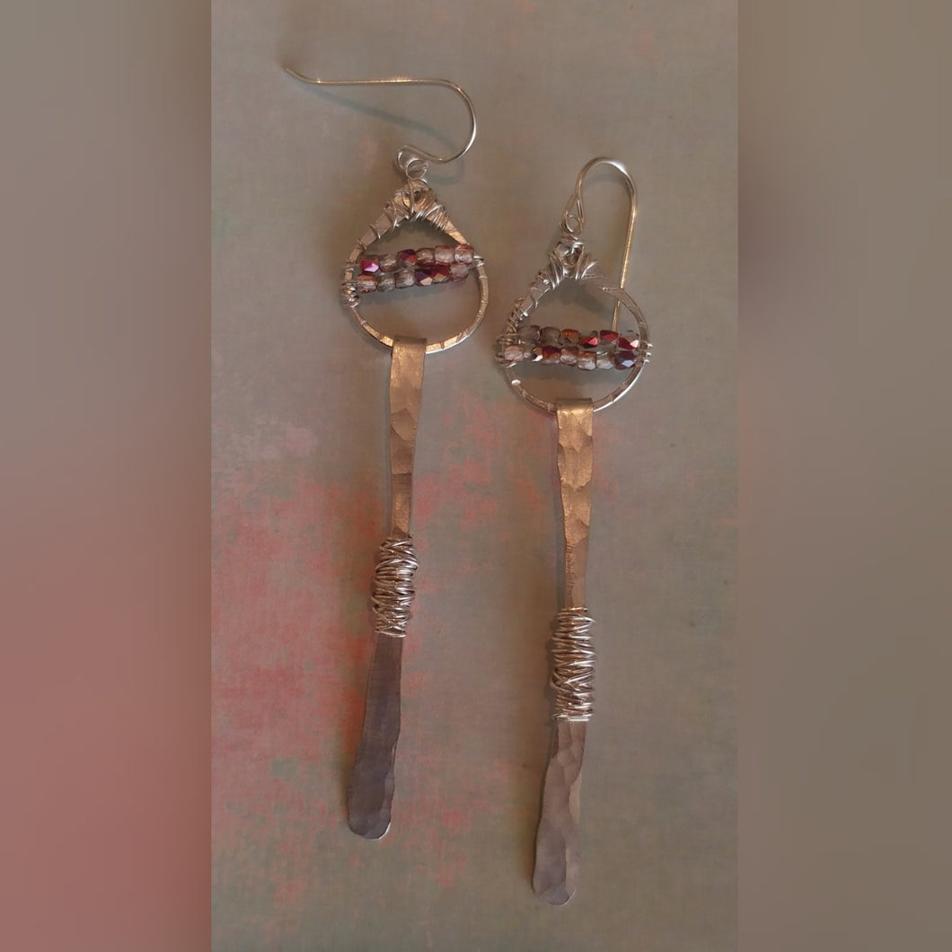 Hammered Gem Wrapped Bar Earrings