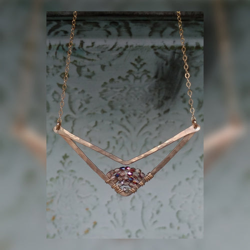 Hammered Gemmed Up Chevron Necklace