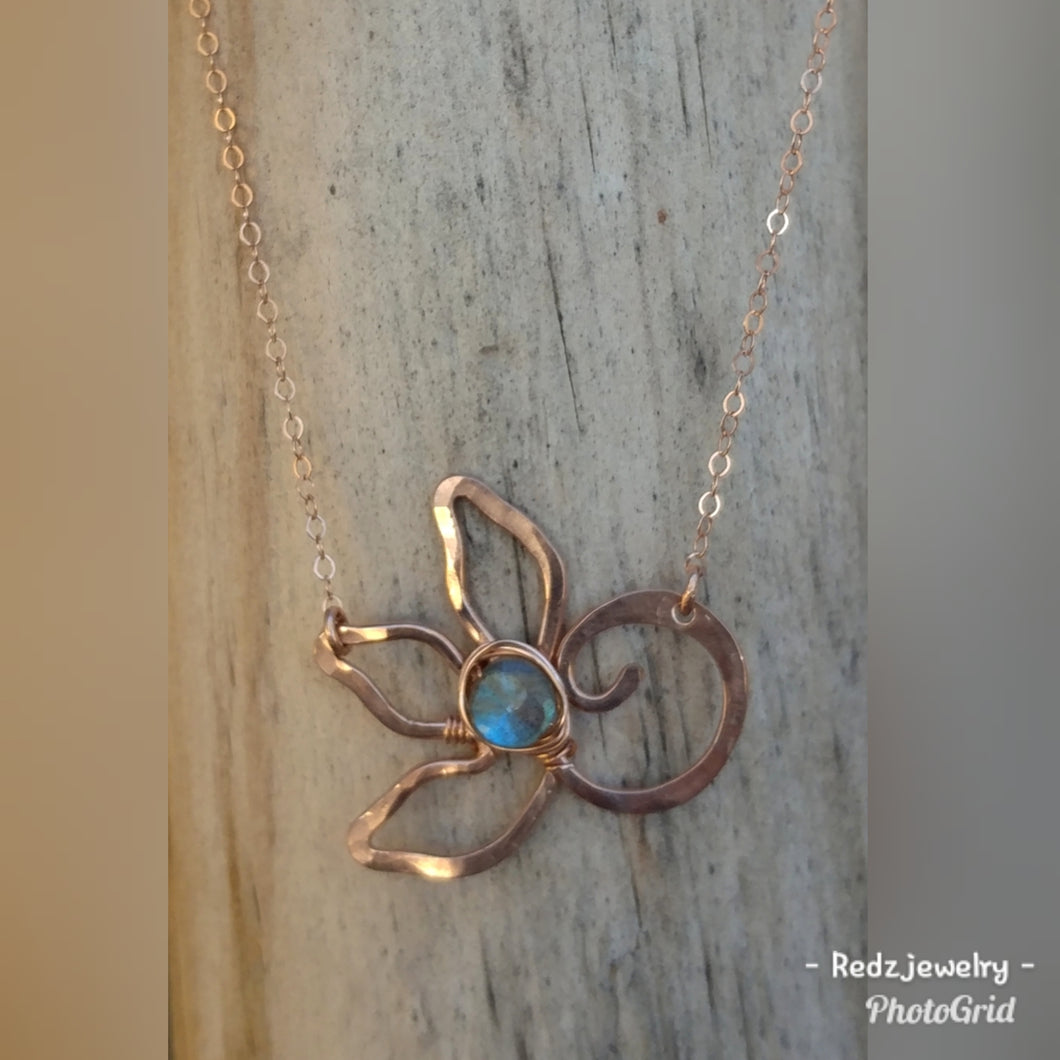Circle Of Life Lotus Flower Necklace With Labradorite