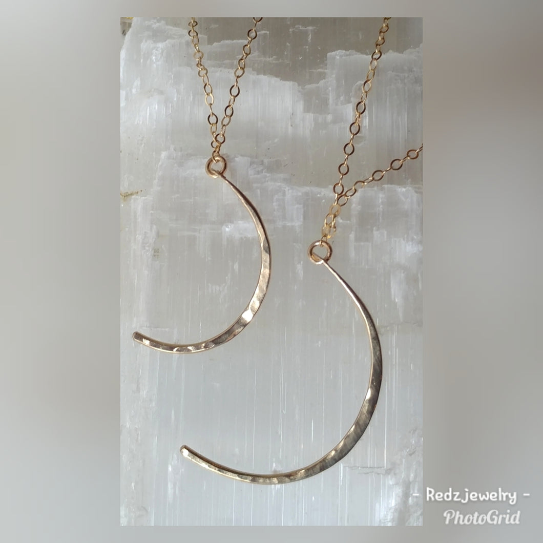 Customizable Mommy And Me Crescent Moon Hammered Necklace Set