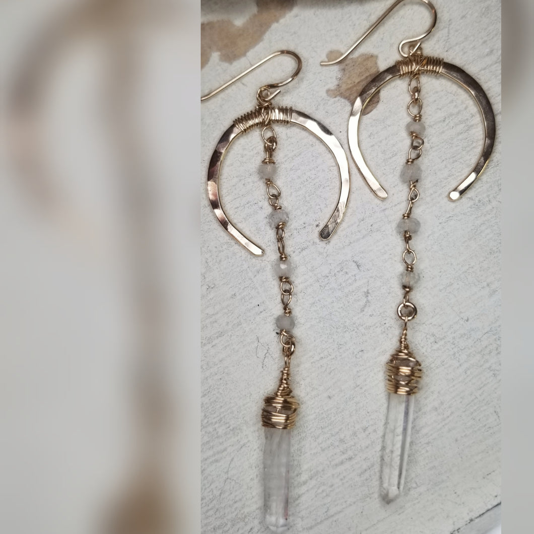 Crescent crystal earrings