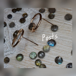 Stone wrapped circle post Earrings