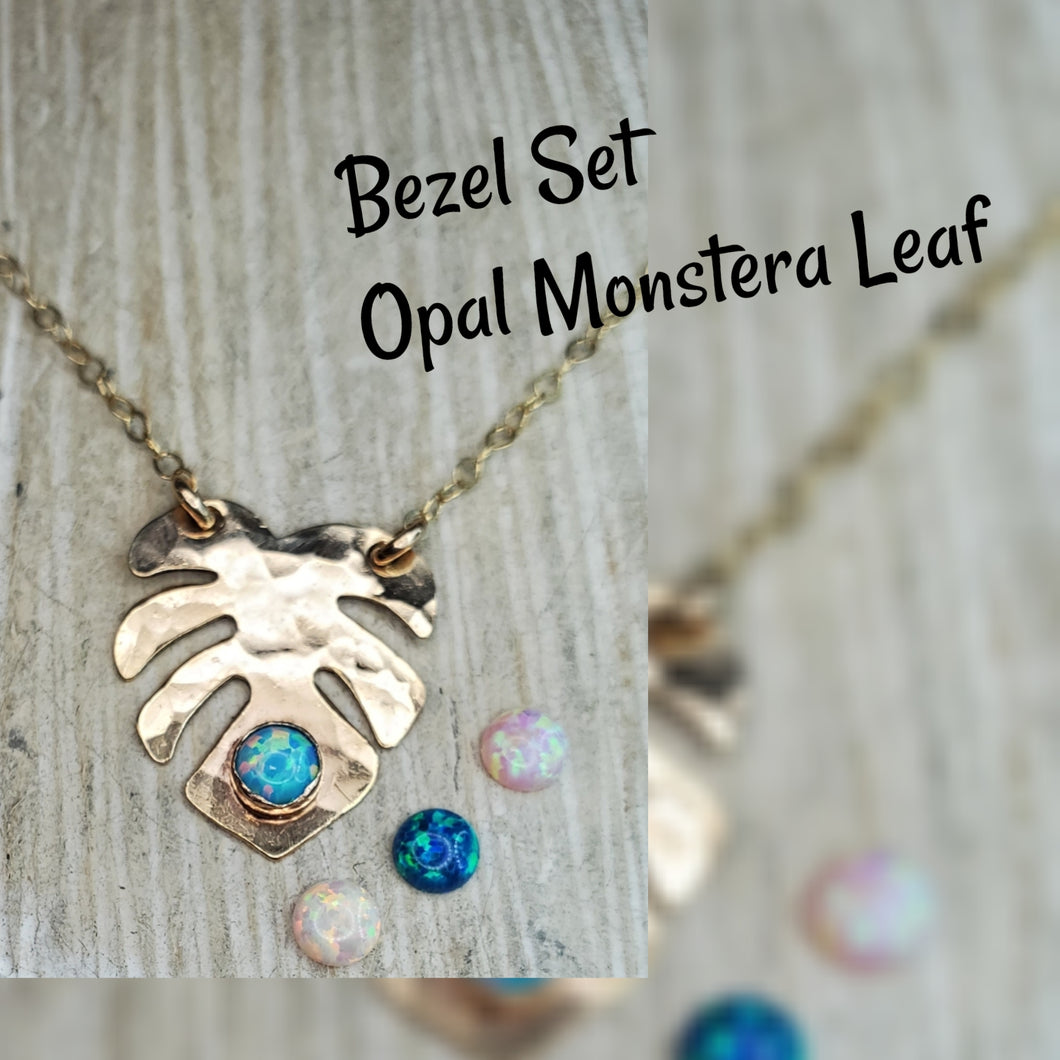 Opal Monstera Leaf Necklace