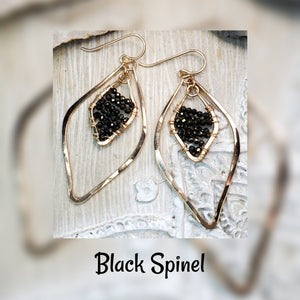 Black Spinel Leaf Earrings